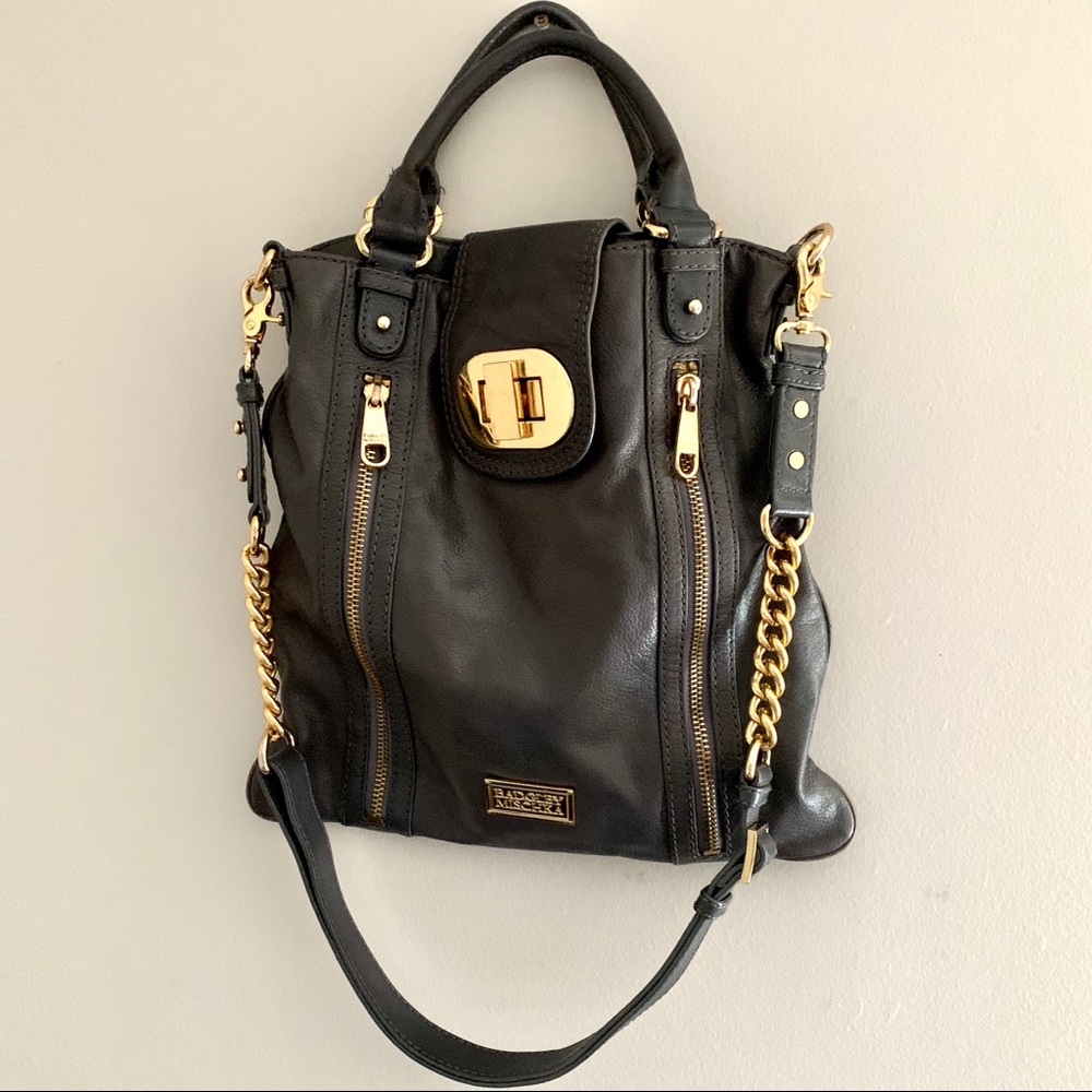 BADGLEY MISCHKA Gray Leather Large Hobo Bag